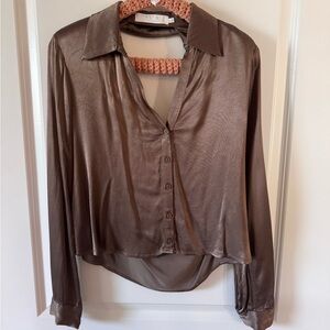 ASTR Women's Brown Satin Blouse